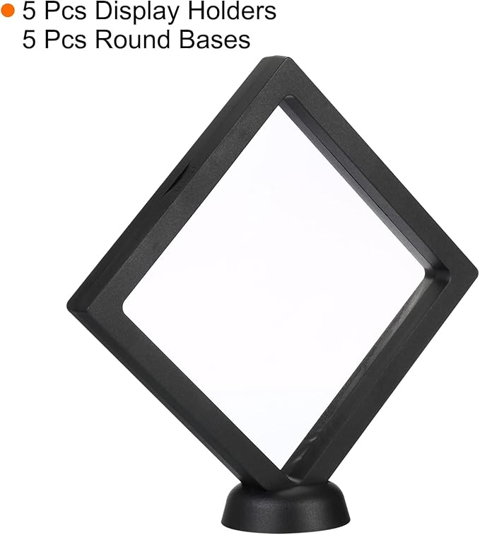 PATIKIL 5.5" x 5.5" 3D Floating Display Case, 5 Pack Coin Display Suspension Frame Holder with Stand Base for Jewelry Specimens Medallion, Black