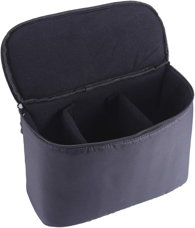 Camera Insert Bag, Universal Liner Lens Pouch DSLR SLR Padded Insert Case Partition Inner Bag with Hanging Strap Shockproof for Mirrorless Cameras, Lenses(Black)