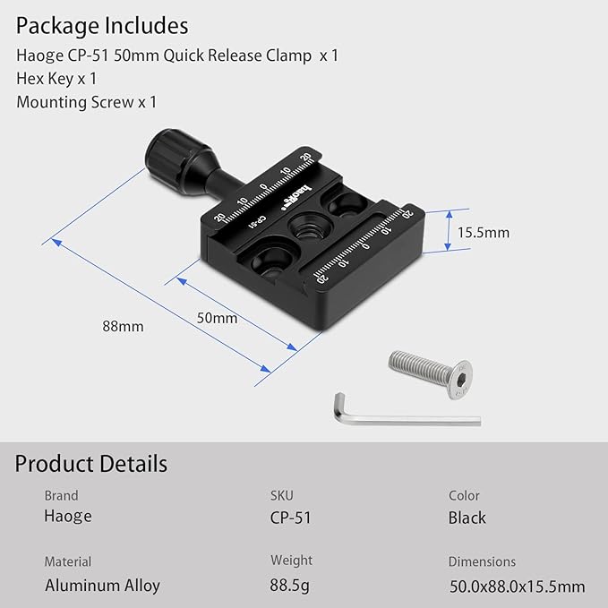 Haoge CP-51 50mm Screw Knob Clamp Adapter for Quick Release QR Plate Camera Tripod Ballhead Monopod Ball Head Fit Arca Swiss