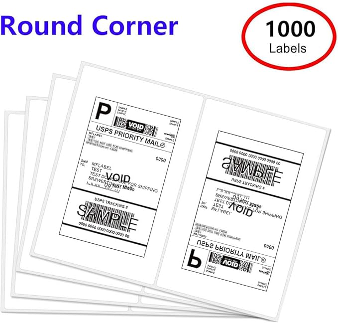 Round Corner Half Sheet Shipping Labels for Laser and Inkjet Printers,8.5" x 5.5" Address Labels Self Adhesive Mailing Labels(500 Sheets, 1000 Labels)