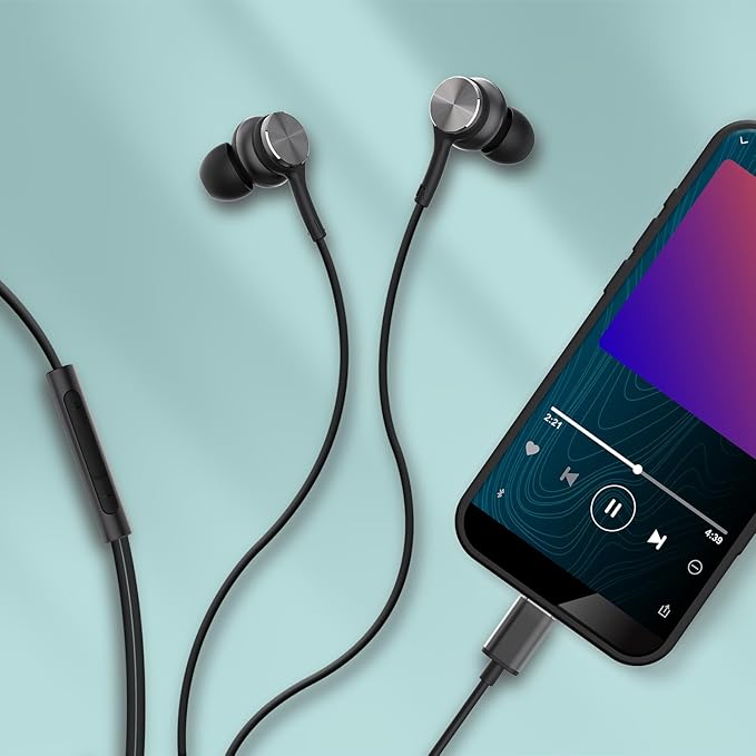 Maxell USB-C Wired Earbuds with USB-A Adapter, Built-in Microphone with Volume and Track Control, Compatible with All Devices with a USB-C and/or USB-A Port, Immersive Digital Chipset, Black, 197299