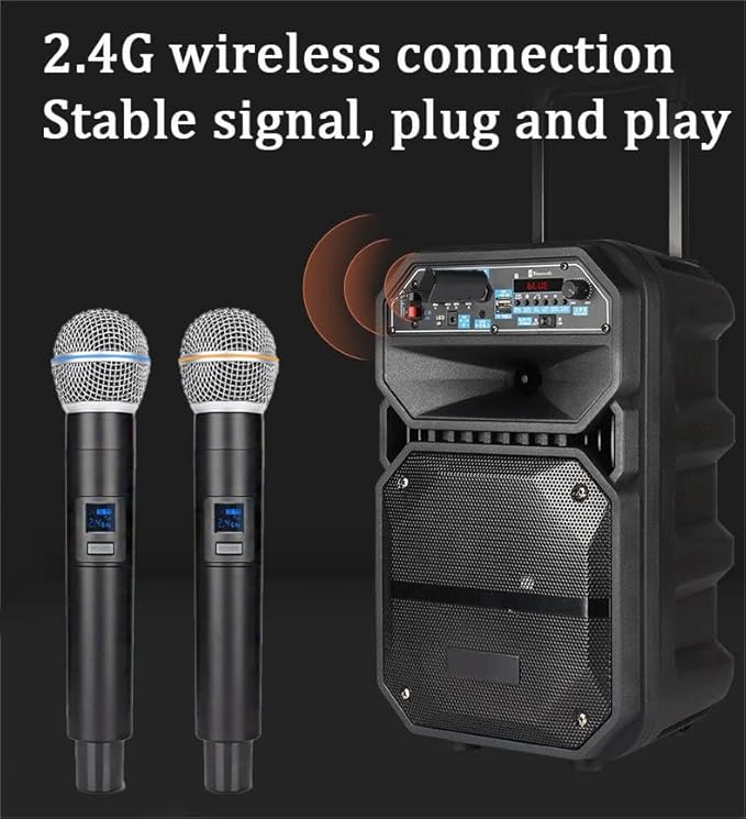 2.4G Wireless Microphone,Dual Microphones for Karaoke, Wireless Dynamic Microphone with Rechargeable Receiver,Plug and Play,Suitable for Speech, Wedding, Church, PA System (W58-2.4g)