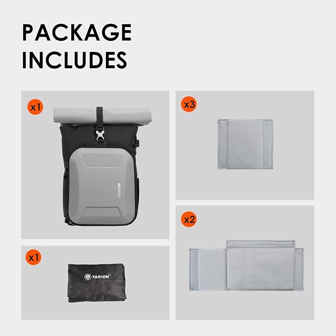 TARION Hardshell Large Camera Backpack - Expandable Camera Bag for Photographers with 16" Laptop Compartment & Side Access & Rain Cover(XH Silver)
