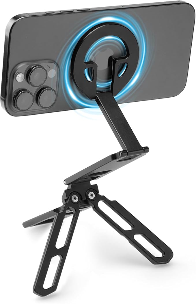 FANAUE Magnetic Tripod Mount - 360° Adjustable Aluminum Stand, Portable Foldable Design, Strong Magnetic Compatible Holder for iPhone, iPad, Smartphones, Vlogging, and Content Creation