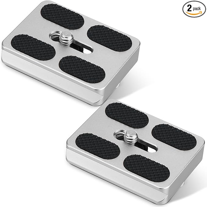 Frienda 2 Pieces Metal Quick Release Plate with 1/4''-20 Camera Screw Tripod Mount Plate Fits Standard for DSLR Camera Tripod Ball Head(Titanium Color,Pu50)