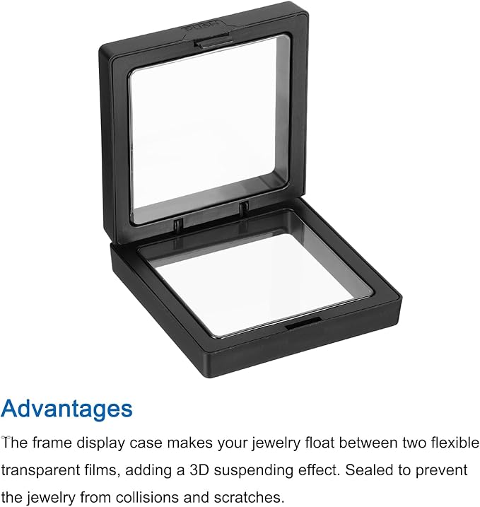 MECCANIXITY Floating Frame Display Holder Stand 3D Jewelry Display Box 2.76 x 2.76 x 0.79 Inch Black for Ring Necklace Bracelet Earring Pack of 2