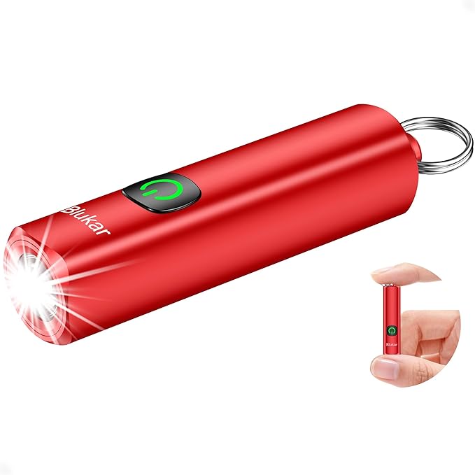 Blukar Rechargeable EDC Flashlight, Mini Keychain Flash Light with 3 Lighting Modes, Memory Function, Waterproof, Compact and Portable Pocket Light for Everyday Carry, Emergency,Camping-Red