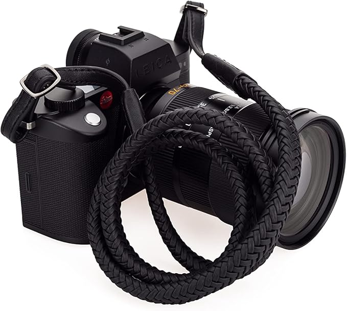 Vi Vante Leather Braided Camera Strap Matador Noir w/Electroplated Rings, Hand-Made 47 inches