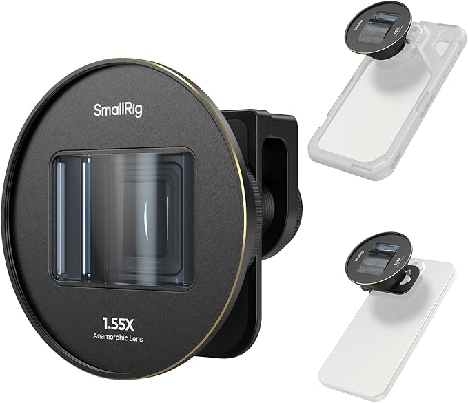 SmallRig 1.55XT Anamorphic Lens for Phone, 2.76:1 Widescreen Cinematic Blue Flare Lens for T-mount Phone Cage, Anamorphic Lens with Lens Clip for iPhone 15 14 13 12, for Samsung S22 S21 Series - 3578B