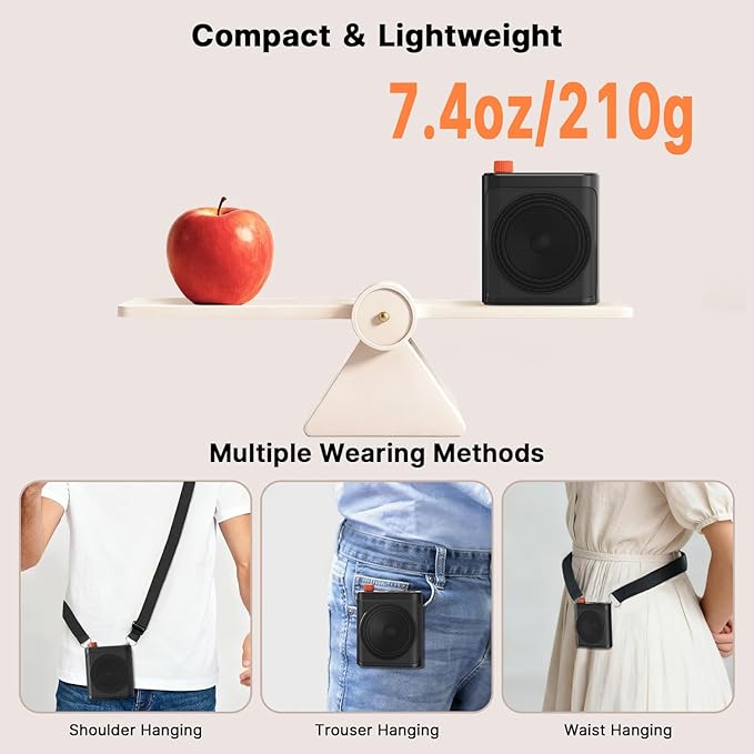 yAyusi Wireless Voice Amplifier for Teachers with 2 Magnetic Lavalier Mics, Hands Free Mini Portable Microphone and Speaker with Lanyard, Rechargeable Teacher Microphones for Classroom/Meetings/Speech