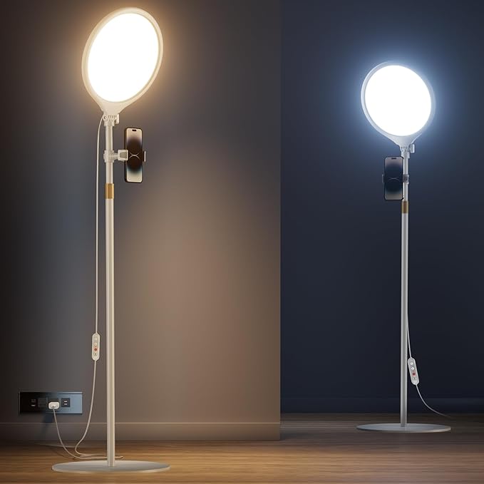 10.5" Ring Light with Stand and Phone Holder - 69" Tripod for iPhone with Light, Professional Led Ringlight for Video Recording/Make up/Streaming, Full Screen Light Ring for YouTube, Tiktok (White)