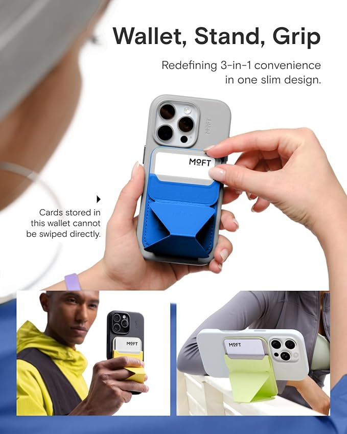 MOFT Magnetic Wallet Stand Compatible with iPhone 17/16/15/14/13/12 Series, Angle Adjustment & Magsafe Compatible MOVAS Phone Stand,Sapphire