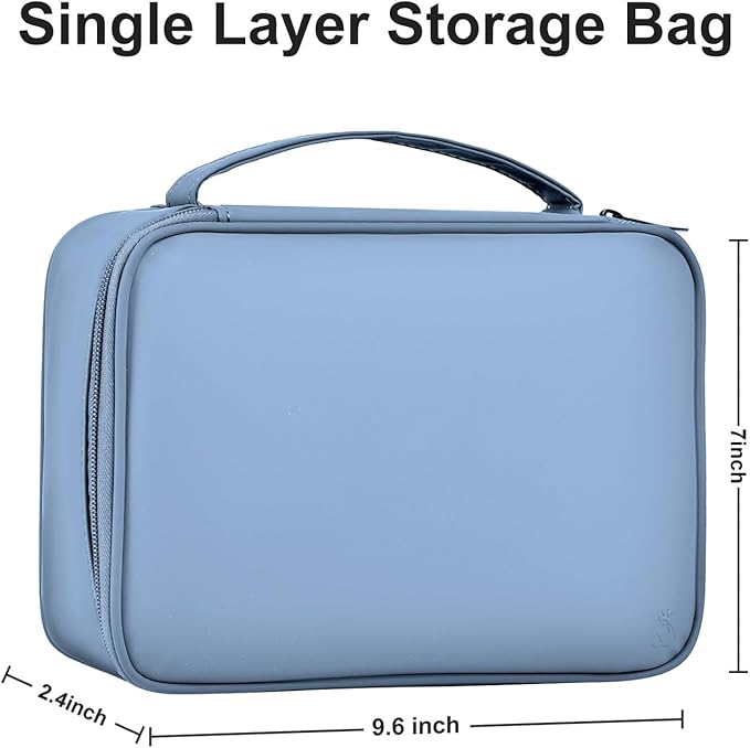 Large Capacity Electronics Accessories Organizer Travel Case with Adjustable Divider Waterproof Leather Cord Shockproof Tech Organizer Bag(Gray&Blue, Single Layer)