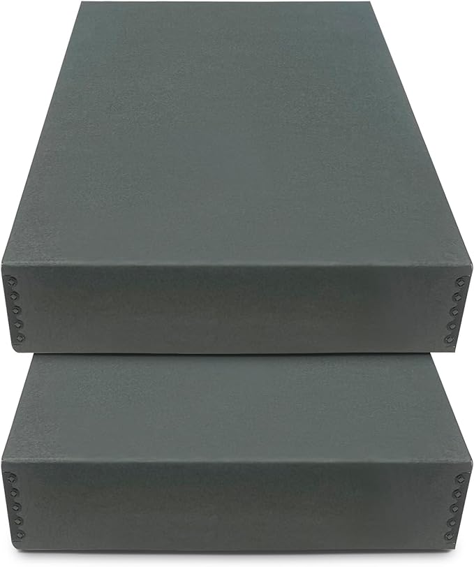 Golden State Art, Archival Storage Box, Acid-Free Drop Front Museum Box with Metal Edge for Storing Artwork Photos Documents Prints Arts and Crafts (Gray-14.75x18.75x3 Inches) Pack of 2