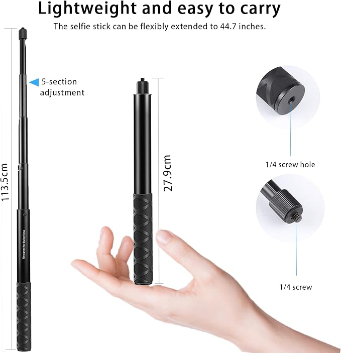 Kalofaye Motorcycle Bicycle Selfie Stick, Third Person Perspective Handlebar Mount Camera Bracket for Ride Tracking Shooting for GoPro Hero 12/11/10/9/8 Insta360 X5 / X4 / X3 ONE X/ONE Action Camera