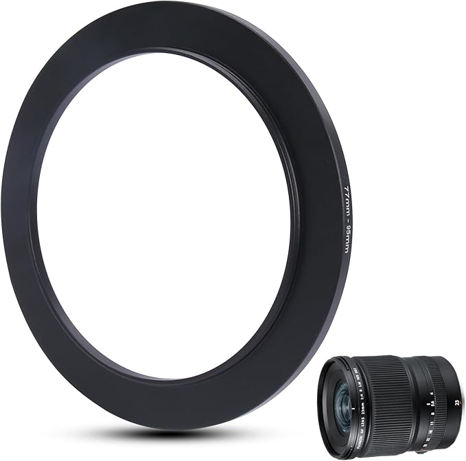 Metal Step Up Ring Filter Adapter - 77mm to 95mm - Metal Ring Step Up Rings Adapter Filter Compatible with All 95mm UV, CPL, ND, Lens Hood, Threaded Lens ect