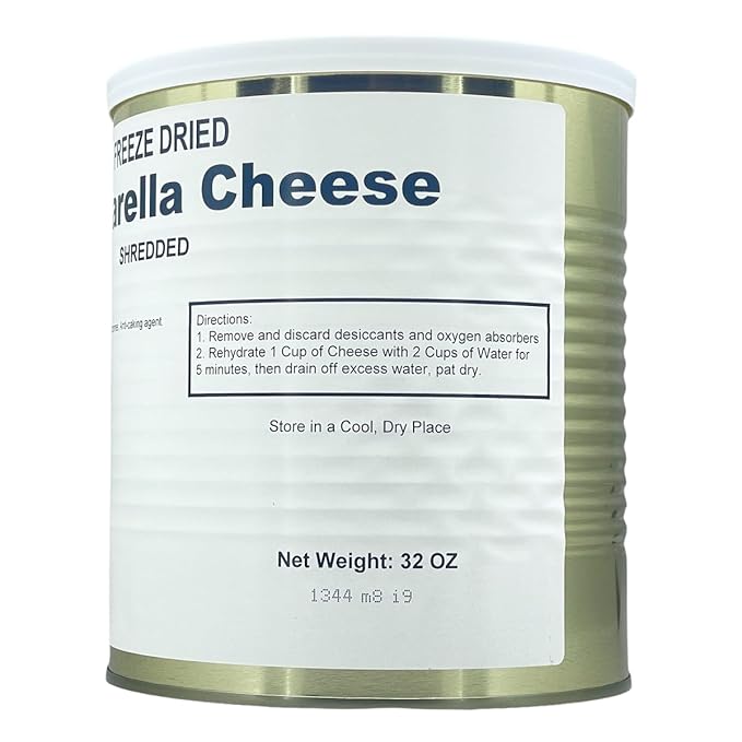 Military Surplus Freeze Dried Shredded Mozzarella Cheese – #10 Can – 32 oz – 25+ Year Shelf Life – Emergency Survival Food – Long-Term Storage – High Calcium – Ready to Use – Made in USA Pack of 1