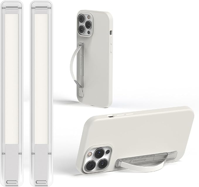 SleekStrip SleekGrip-Essential Ultra Thin Phone Grip Stand,Slim Metal Finger Loop Ring Hand Holder Strap Cell Phone Grips for iPhone 16 Pro Max,17 Air,Android,Case Back - Pure White 2PK
