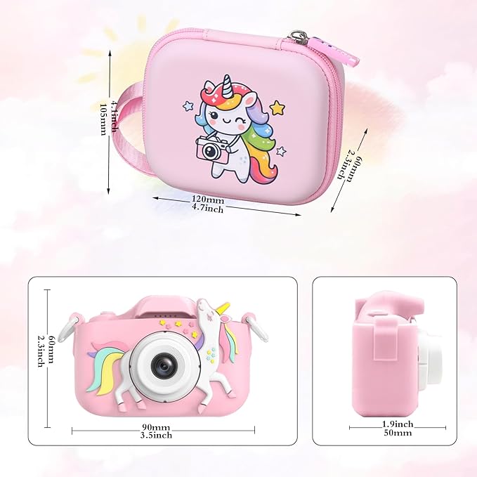 Kids Camera Case Compatible with Goopow/Seckton/Masterbee/CIMELR/Desuccus/OUTUVAS/Dylanto/GKTZ Digital Video Camera Toys Camcorder Storage Holder Carrying-Pink Unicorn(Case Only) (Pink unicorn)