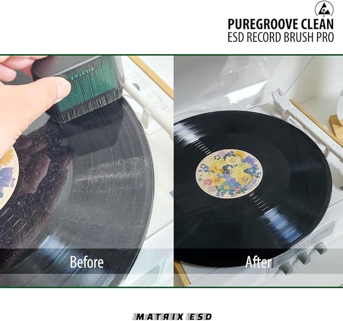 PureGroove Clean ESD Record Brush Pro – Premium Triple-Layer Anti-Static Vinyl Cleaning Brush with Conductive Copper Fibers & Ultra-Soft Bristles for Deep Groove Dust Removal Audiophile-Grade LP Care