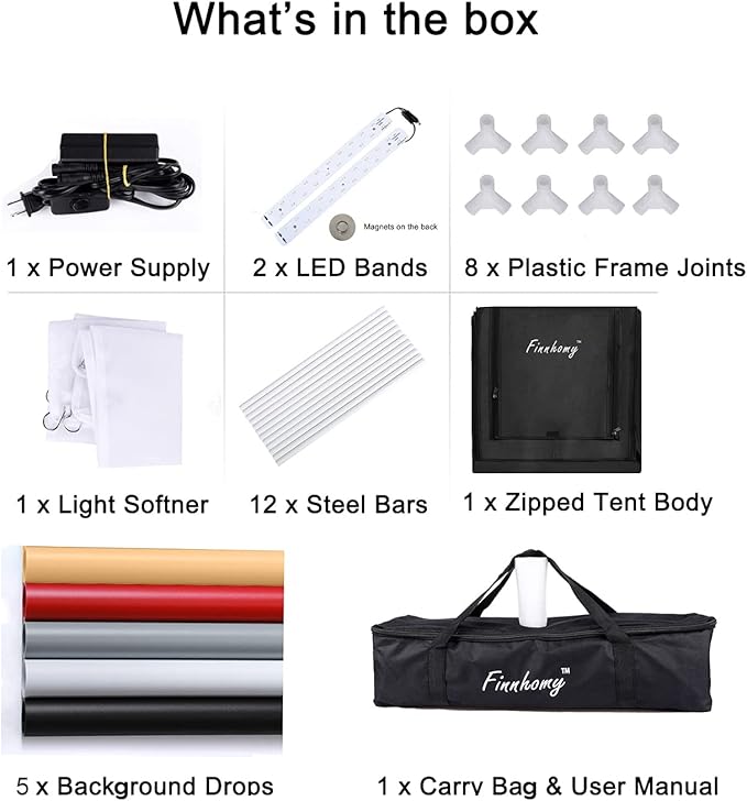 Finnhomy 24x24 Photo Box Professional Portable Photo Studio Photo Light Studio Photo Tent Light Box Table Top Photography Shooting Tent Box Lighting Kit
