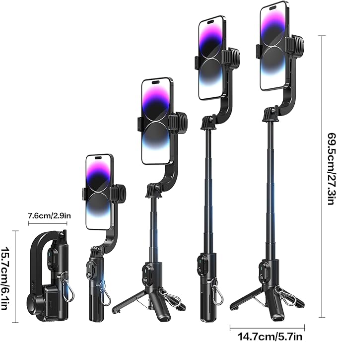 Selfie Stick Gimbal Stabilizer,Single Axis Stabilizer Tracking Selfie Stick with Tripod Suitable for 360 Degree Steering with Remote Control The Best Choice for Vlog and Live Broadcast