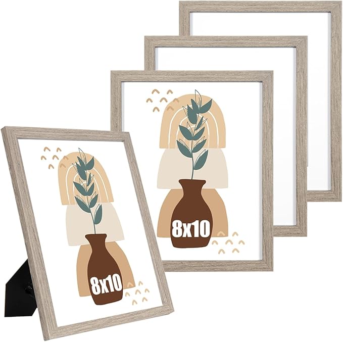 kennethan 8x10 Picture Frame Gray Set of 4, Wooden Poster Frame for Tabletop and Wall Mounting Display for Home, Office,Gallery,Holiday with Photos, Posters, Puzzles
