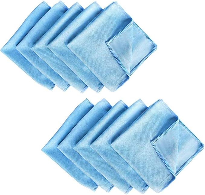 Microfiber Glass Detailing Cleaning Cloths-10 Pack (12" x 12")-Streak Free-Lint Free-Quickly Clean Windows,Mirrors,Windshield, Computer Screen,TV Tablets and Dishes