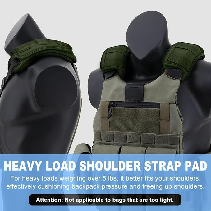 ZINZ 2-Pack Tactical Shoulder Pad, Ultra-Thick Comfort Cushion for Vest Straps, Backpacks, Breathable & Shock-Absorbing,Army Green