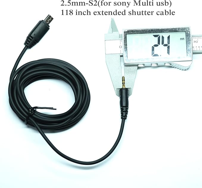 2.5mm-S2 300cm/ 118-inch Extension Cable Shutter Release Connection Cable (Multi USB) for Sony Cameras to Connect The Shutter Remote Control Wireless Timer (2.5mm-S2 118in/3m)