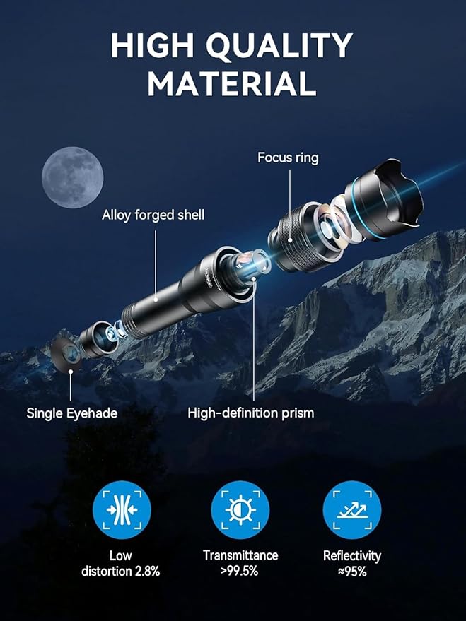 MIAO LAB 28X HD Telephoto Lens for iPhone/Samsung/Android, High Power Telephoto Camera Lens with Universal Clip Compatibility Most Smartphone