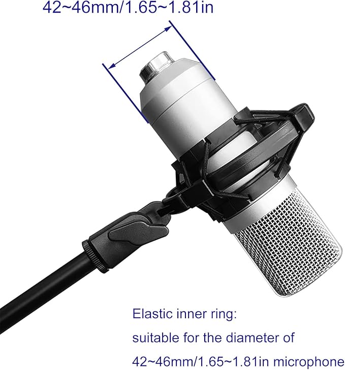 Microphone Shock Mount LUORNG Universal Black Anti-Vibration Mic Holder for 42~46mm/1.65~1.81in Diameter Studio Condenser Mic, Mic Clip Holder