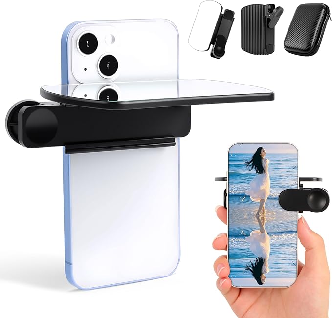 Smartphone Camera Mirror Reflection Clip Kit,Clip Reflection Mirror for Phone Back Camera-Capture Stunning Reflections Instantly,Selfie Mirror Clip Reflection Mirror (Black)