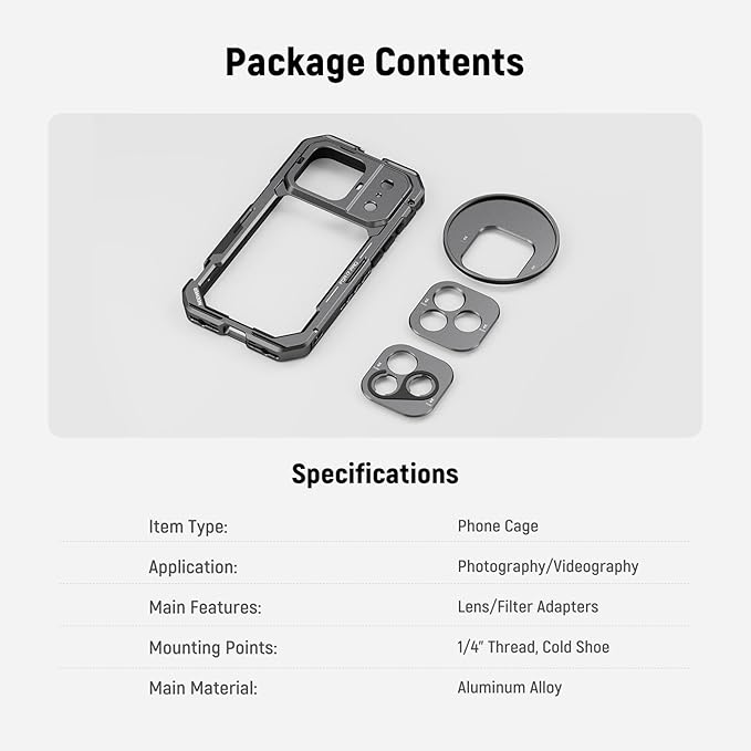 NEEWER 17 Pro Cage, Quick Release Video Rig Phone Stabilizer Compatible with iPhone 17 Pro with 67mm Filter Ring, 17mm Lens Backplate, T Mount Adapter Compatible with Moment, Black, PA143