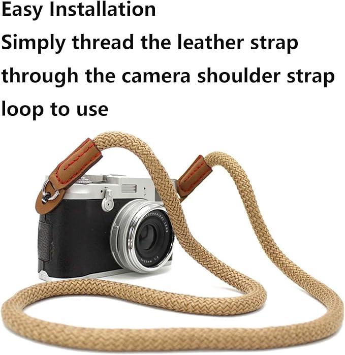 Adjustable Rope Camera Neck Strap – Braided Shoulder Strap with Secure O-Ring & Soft Leather Pad for DSLR, Mirrorless, and Digital Cameras