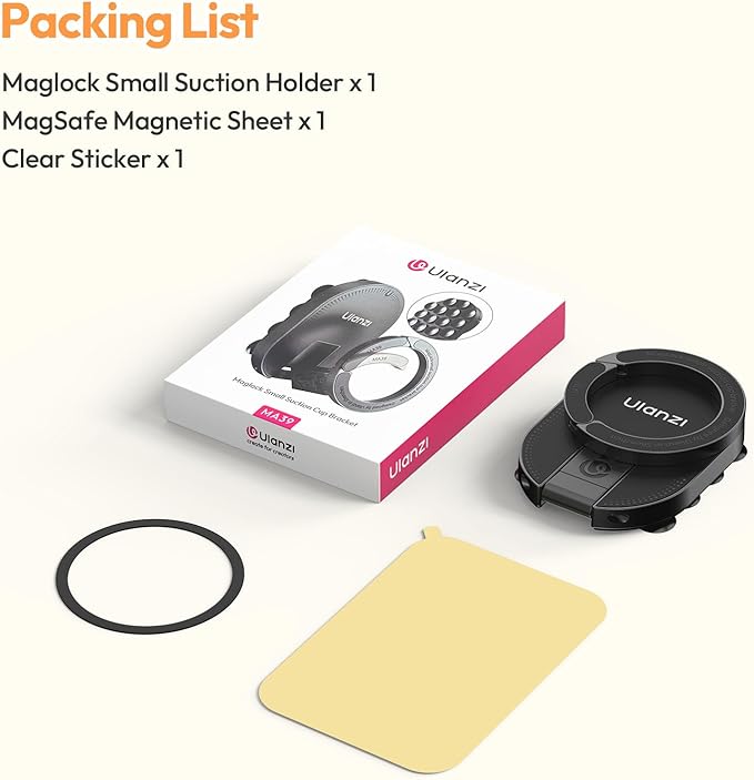 ULANZI MA39 3-in-1 Suction Magnetic Phone Holder for MagSafe, 360° Rotatable Phone Tripod Mount with Carabiner Clip, Compatible with for iPhone 17-12, Ideal for Car Dashboard, Gym, Kitchen, Office