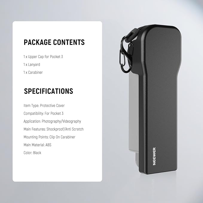 NEEWER Pocket 3 Protective Cover with Carabiner, Heavy Duty Shockproof Upper Hard Case Travel Hood Cap Compatible with DJI Osmo Pocket 3 Gimbal Screen Lens Protector Creator Combo Accessories, AC026