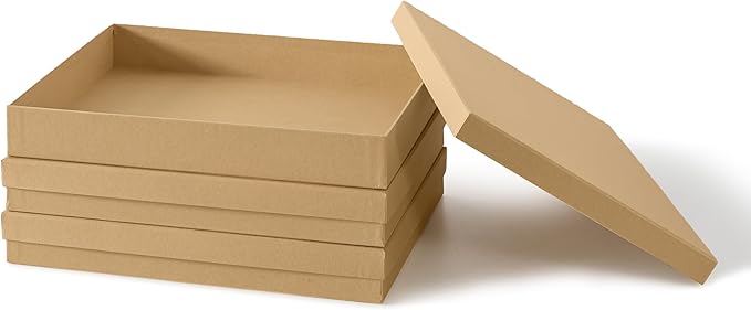 Soul & Lane Document Storage Boxes - Set of 3 (13.2" x 9.8" x 1.8"), Versatile Photo & Craft Organizer for Home Office, Stackable Cardboard Storage for Letters, Papers, Files & Memorabilia, Kraft