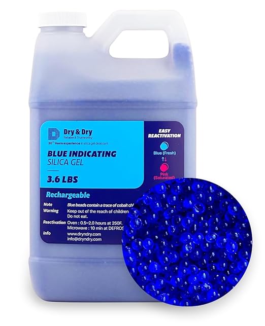 Dry & Dry [3.6 LBS] Blue Indicating Silica Gel Beads Desiccants (Industry Standard 3-5 mm) - Reusable Desiccant Beads Silica Beads(Blue to Pink)