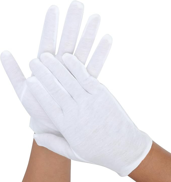 Senkary 10 Pairs White Cotton Gloves for Men Women, Cloth Work Gloves Liners for Art Handling, Photography, Photo, Coin Jewelry Inspection, Archival, Dry Hands Sleeping, Eczema