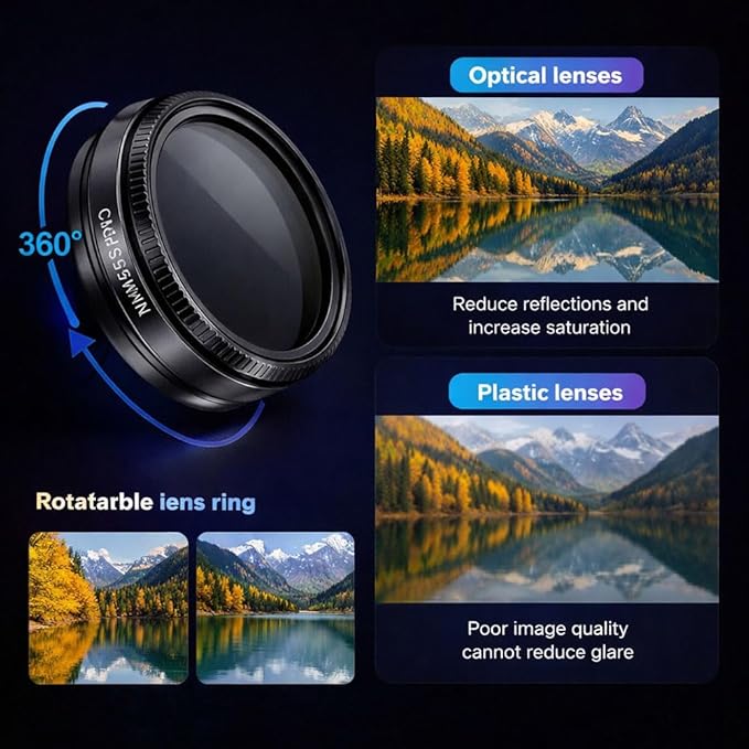 Anti-Glare Magnetic Phone Filter - 2026 Upgraded Foldable Portable Anti-Glare Cpl Filter for Reducing Reflection with Storage Bag All Smartphone Models (1 Pc)