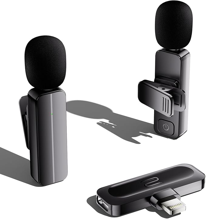2 Pack Wireless Mini Lavalier Lapel Microphone for iPhone,iPad(Lightning) - 65ft Cordless Clip on Dual Mics with Noise Reduction 6H Working Time for Video Recording Vlogging, YouTube, Interview
