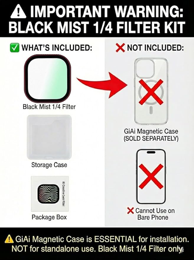 Magnetic Black Mist 1/4 Filter for iPhone 17 Pro/Pro Max, Cinematic Diffusion Phone Filter for Portrait & Video Shooting, Soft Glow Mist Effect(Requires GiAi Magnetic Case - Sold Separately)