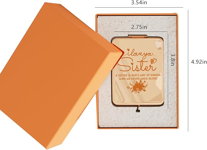 Sister Gifts Compact Mirror with Light, 3x magnification Personalized Custom Travel Mirror for Birthday, Christmas Secret Santa & Stocking Stuffers, Wedding, Gift for Women Girls Sisters for Women BFF