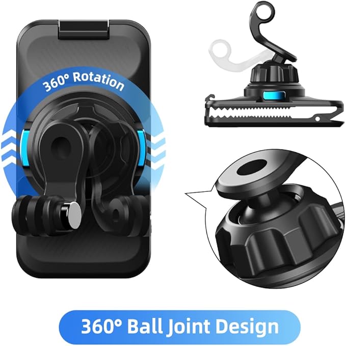 SUREWO 360° Rotation Magnetic Quick Release Backpack Clip Mount Compatible with Gopro Hero 13,12,11,9,8,7,6,5,DJI Osmo Action 6/5 pro/4/3 and More