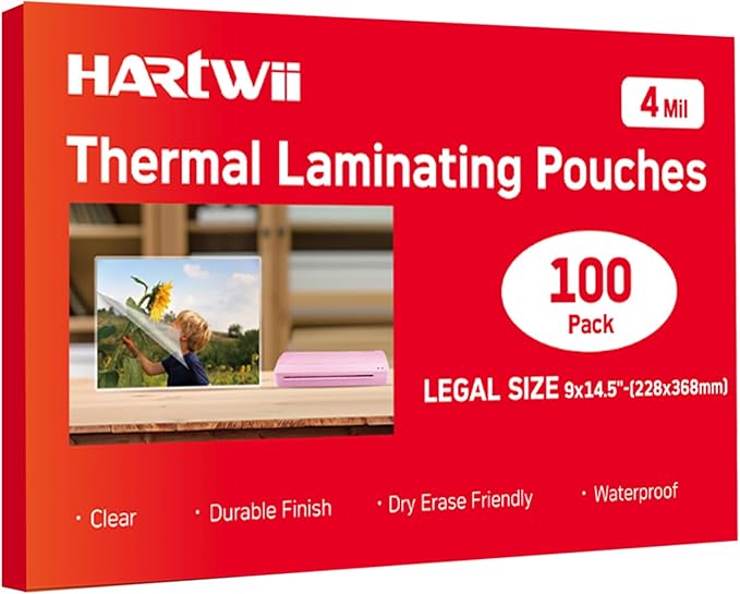 HARTWII 100Pack Legal Size Laminating Sheets 4 Mil Thermal Laminate Pouches for Extra Protection Clear Laminator Sheet, 9x14.5inches