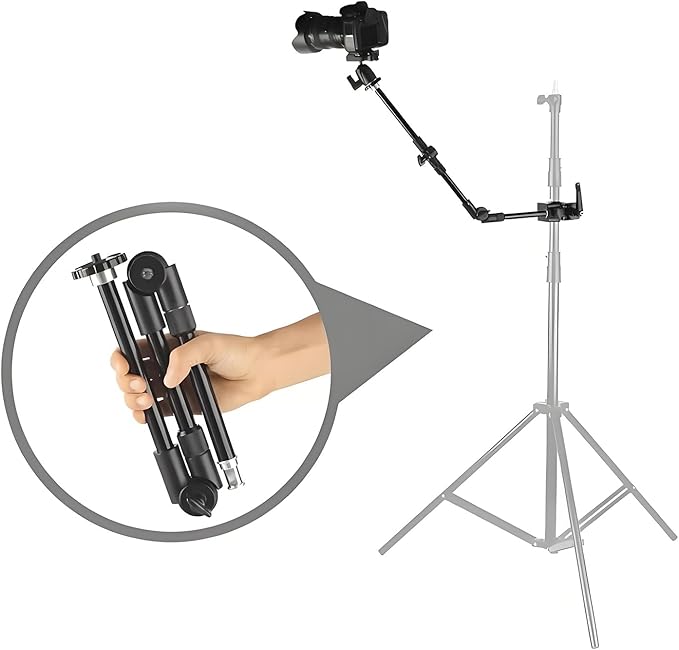 24.8in 3-Section Adjustable Friction Power Articulating Magic Arm, Overhead Camera Mount Bracket with 1/4" Screw, 3/8" Thread Hole and 5/8” Stud for Camera, LCD Monitor/LED Lights