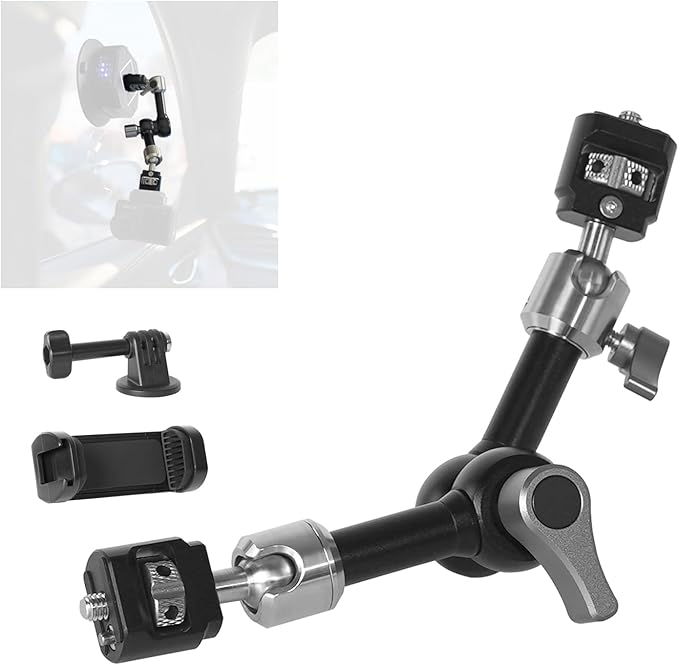 Heavy-Duty Articulating Magic Arm Mount with Super Clamp, 360° Dual Ball Head & 1/4" ARRI Locating Pin&Holes, Camera Monitor Mount for Action Camera Video LED Light (7" Magic Arm)