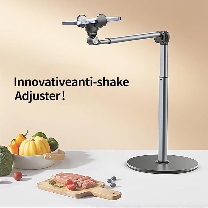 yAyusi Heavy Duty Aluminum Overhead Tripod for iPhone, 13.7 in Long Overhead Phone Mount, Flexible Articulating Arm Phone Mount for Desk for Live Streaming, Meeting, Cooking