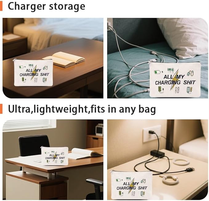 ShiQiao Spl Charging Cable Organiser Bag Funny Travel Makeup Bag Charger Organiser Cosmetic Bags With Zipper Toiletry Pouch for Best Friends Birthday Gifts for Daughter Son Travel Electronics Bags